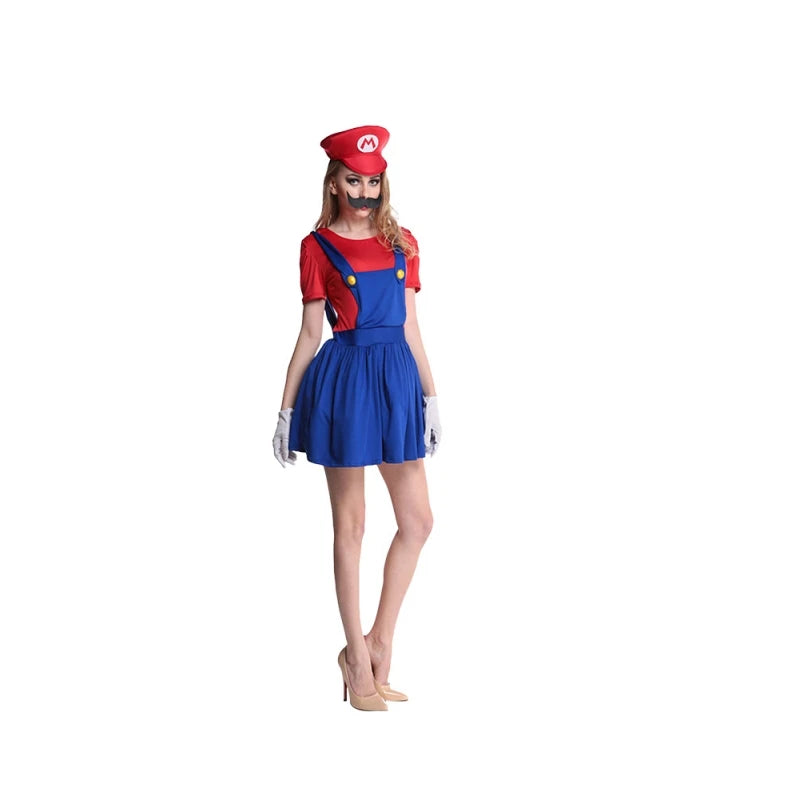 Halloween Couples Cosplay Costume for Adults Super Luigi Bros Overall Set with Hat Game Character Jump Suit for Christmas Party Stage Pe