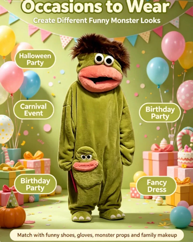 Funny Monster Monster Plush Cartoon Sleepwear Costume Full Face Plush Costume Adult Halloween Carnival Party Outfit Pajama Party