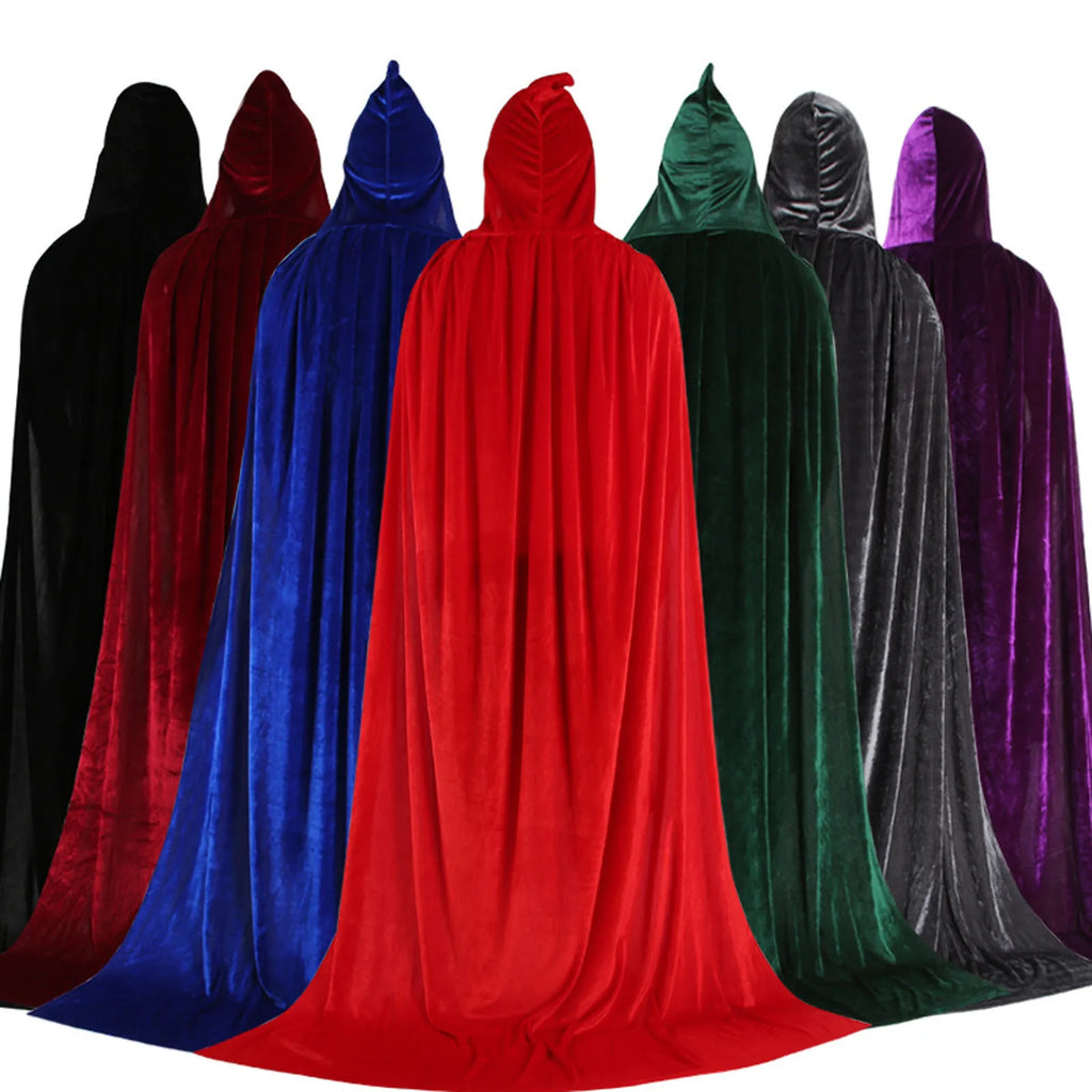 Adult Kids Halloween For groups Pleuche Velvet Cloak Cape Hooded Medieval Costume Witch Wicca Vampire Halloween Cosplay Costume Cape