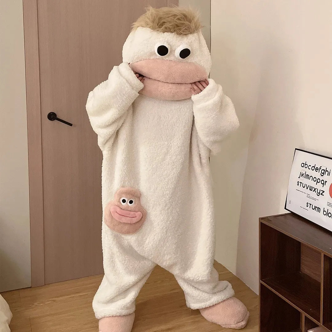 Funny Monster Monster Plush Cartoon Sleepwear Costume Full Face Plush Costume Adult Halloween Carnival Party Outfit Pajama Party