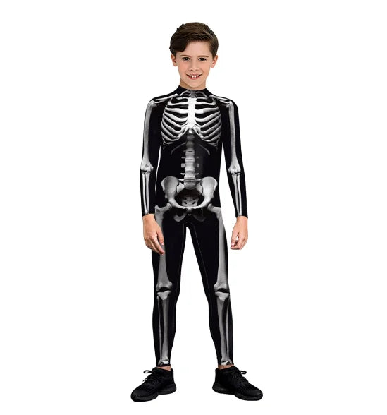 Halloween Cosplay Skeleton Printed Scary Costume Zentai Bodysuit Carnival Purim Family Matching Suits Day of The Dead
