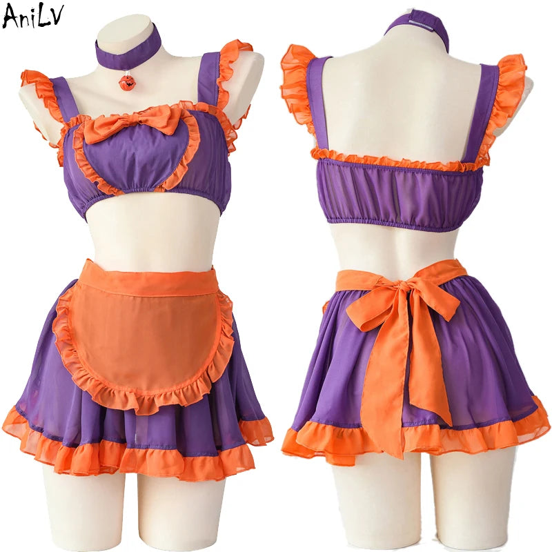 AniLV Halloween Lingerie Party Series Costume Carnival Pumpkin Bat Devil Three-point Bikini Bodysuit Pajamas Uniform Cosplay