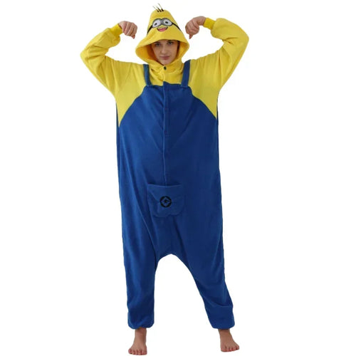 2026 Anime Despicable Me Minions Fleece Pajamas Cartoon Jumpsuit Minions Onesie Sleepwear Adult Home Clothes Halloween Costume