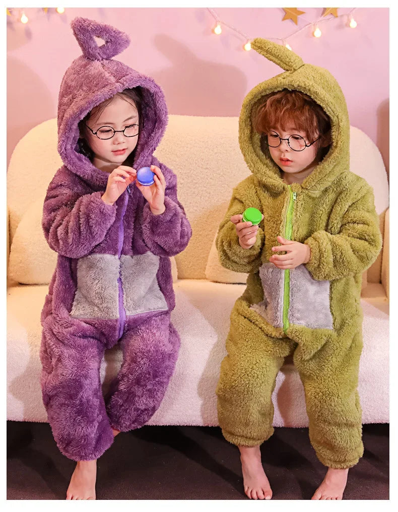 Adults Kids Onesies For groups Soft Long Sleeves Pajamas Dipsy Tinky Winky Po Lala Costumes Home Clothes Women Unisex Homewear Jumpsuit