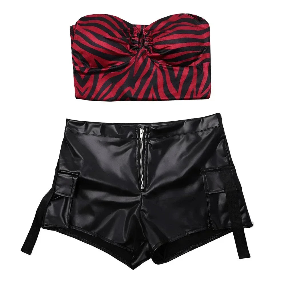 Obsession Nikki Bear Cosplay Costume Green Stripe Shirt Red Zebra Print Halter Top Shorts Halloween Couple Outfit For Carnival