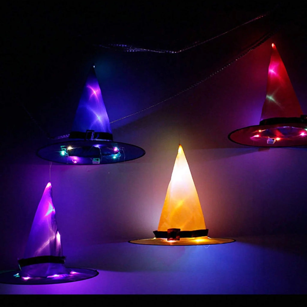 LED Halloween Flashing Light Witch Hat Starry Sky Ghost Festival Dress Up Glowing Elf Ghost Hat Lamp Home Decoration Hanging