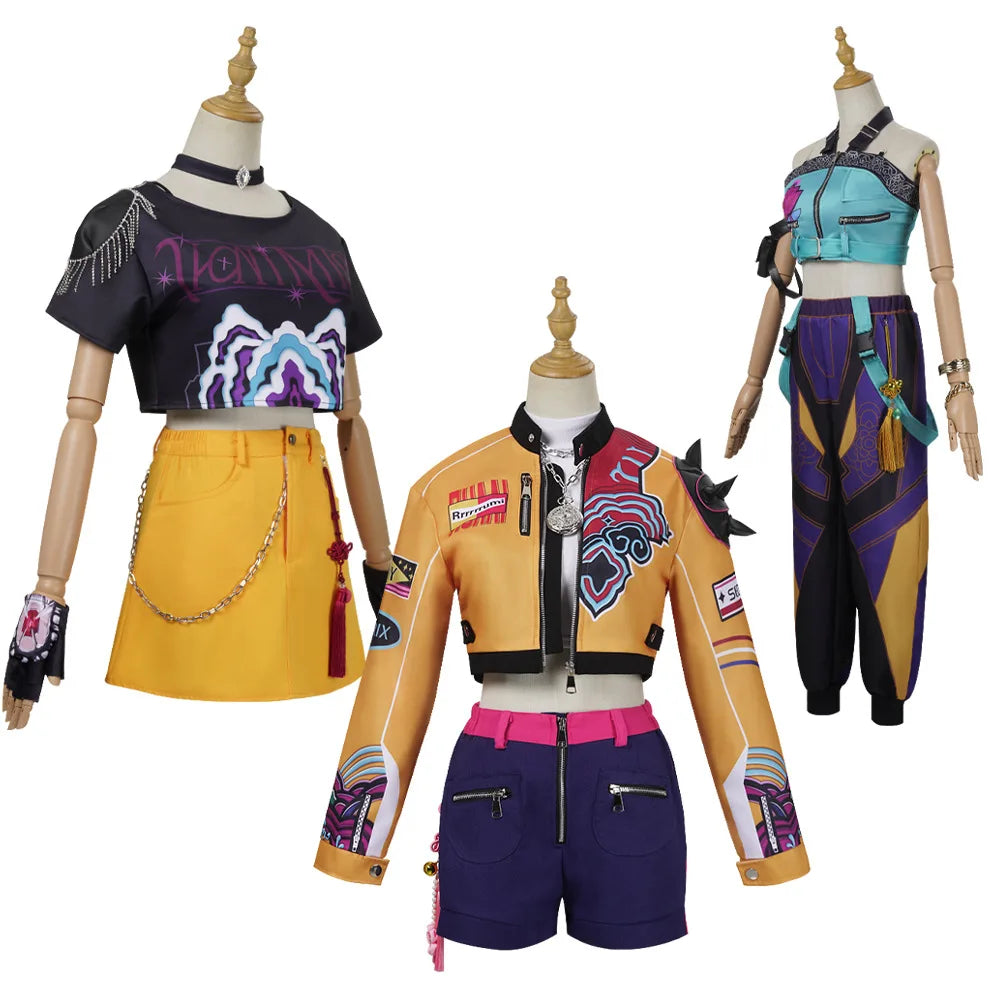 Halloween Fancy Dress Demon Hunters Adult Kids Street Hip Hop Role Play Outfit 3 Styles Printed Crop Top Skirt Shorts Idol Stage Costume