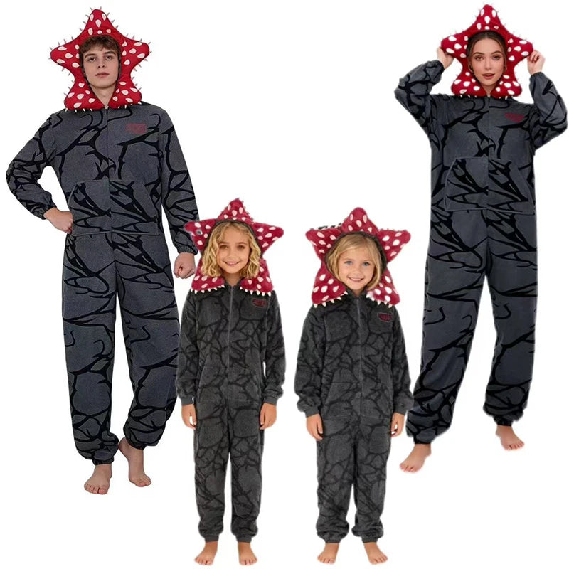 New Adult Kids For groups Fall Winter Thicken Cannibal Flower Demogorgon Cosplay Costume Comfortable Flannel Fabric Pajamas Halloween Suits