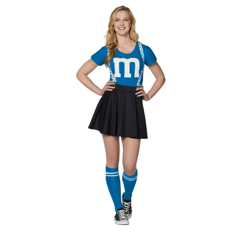 Women's M&M's Costume Adult M Halloween Team Costumes Womens T-shirt Black Skirt Stocking Set For Funny Party