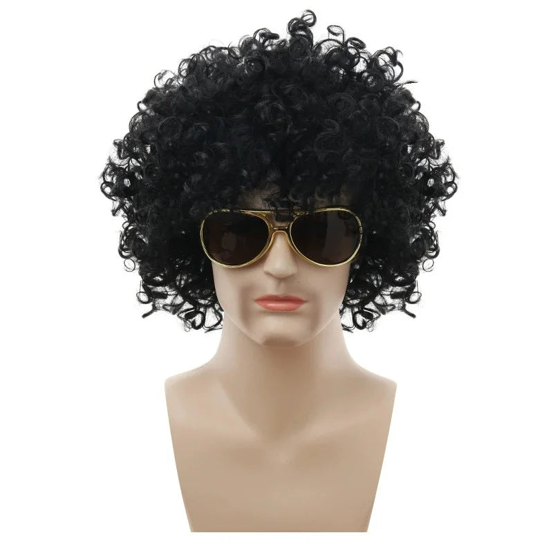 Costume Jewelry Set Synthetic Curly Hair Wigs Afro Wig Sunglasses Necklace For Adult Hip Hop Cosplay Party Accessories Hair Prop