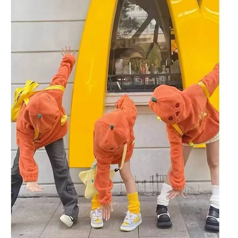 New Halloween Party Pumpkin Head Lamb Fleece Couple Style Y2k Oversized Hoodie Hooded Sweatshirt Embroidery Streetwear