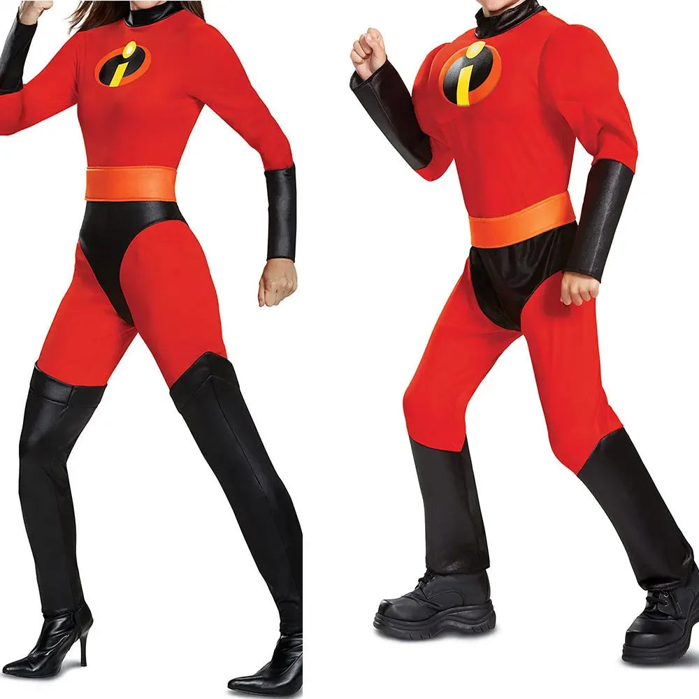 Halloween adult couples incredible cosplay costume anime incredible red jumpsuit mask full set of Halloween costumes for men and women