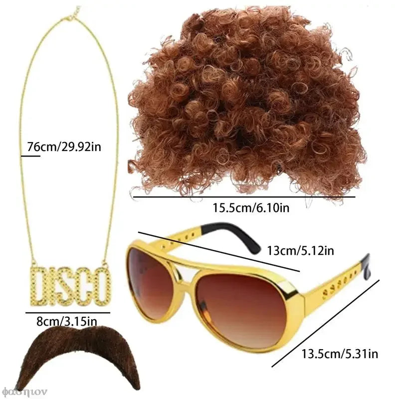 Costume Jewelry Set Synthetic Curly Hair Wigs Afro Wig Sunglasses Necklace For Adult Hip Hop Cosplay Party Accessories Hair Prop
