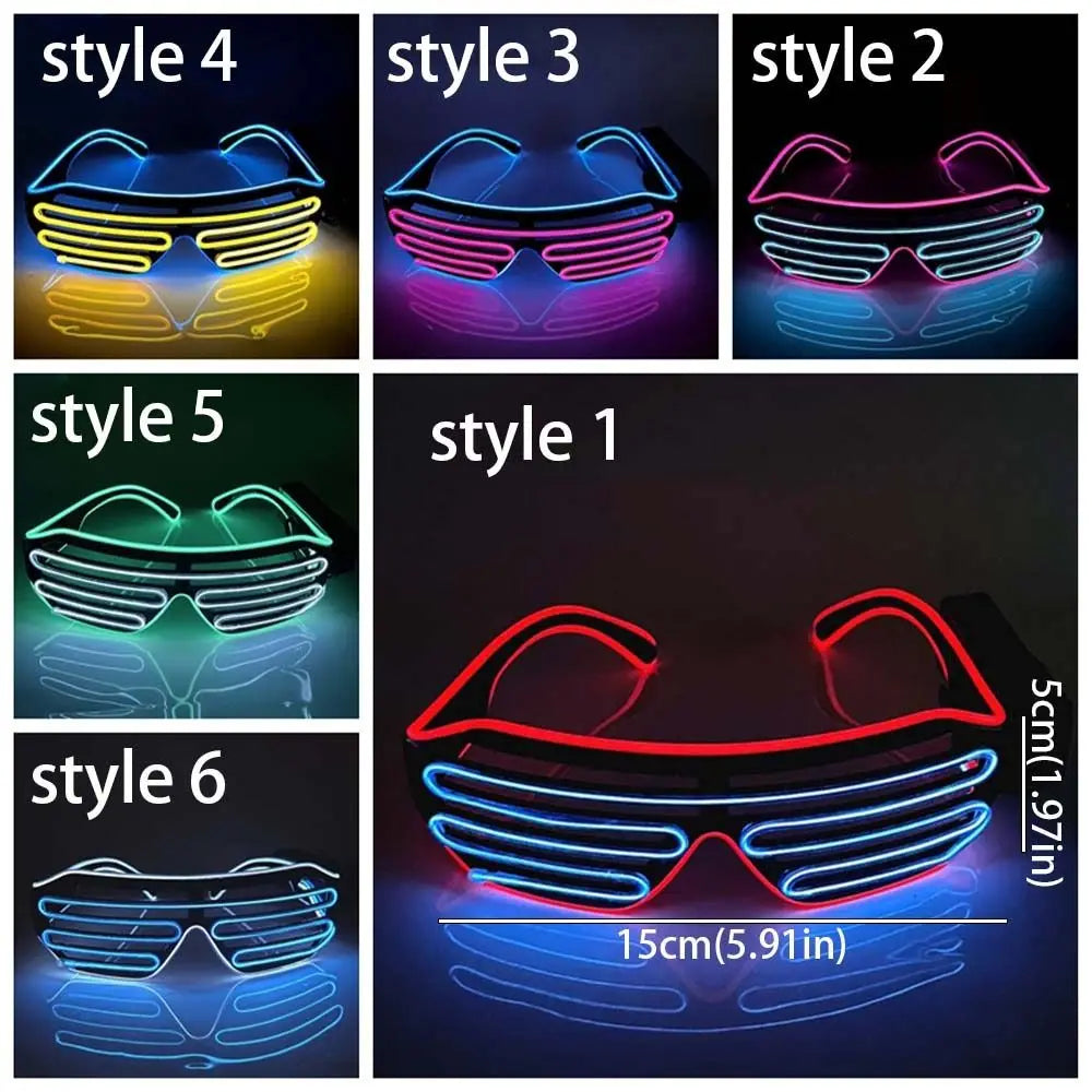 Wireless LED Glowing Glasses Cool Colorful Neon Glasses Double Colors Glow-in-the-dark Luminous Glasses Halloween Costumes
