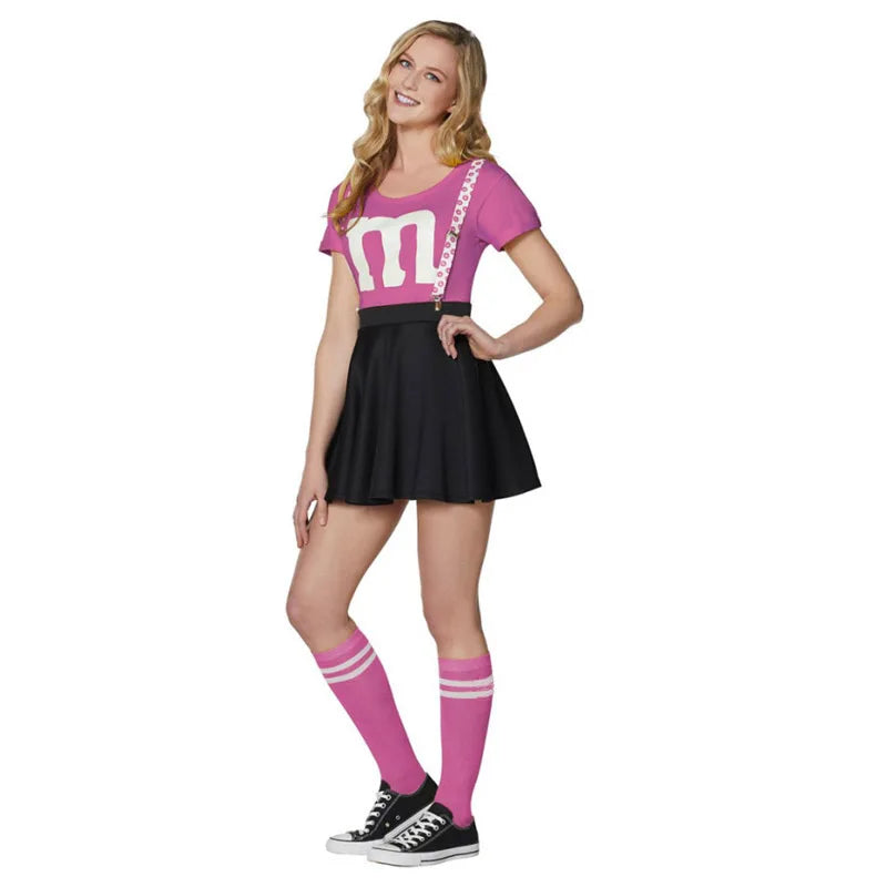 Women's M&M's Costume Adult M Halloween Team Costumes Womens T-shirt Black Skirt Stocking Set For Funny Party