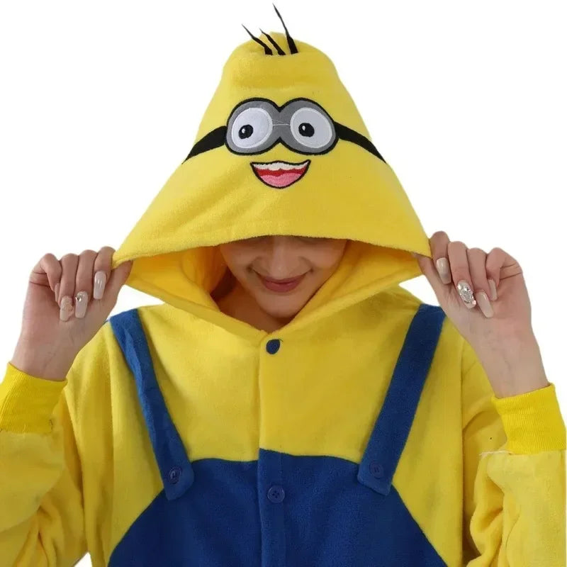 2026 Anime Despicable Me Minions Fleece Pajamas Cartoon Jumpsuit Minions Onesie Sleepwear Adult Home Clothes Halloween Costume