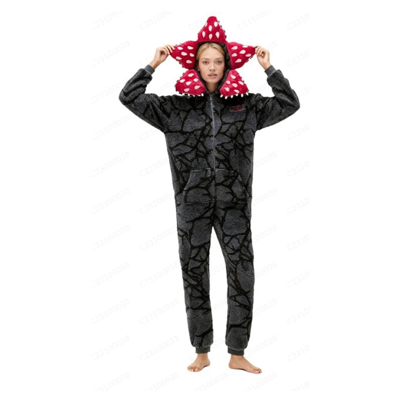 New Adult Kids For groups Fall Winter Thicken Cannibal Flower Demogorgon Cosplay Costume Comfortable Flannel Fabric Pajamas Halloween Suits