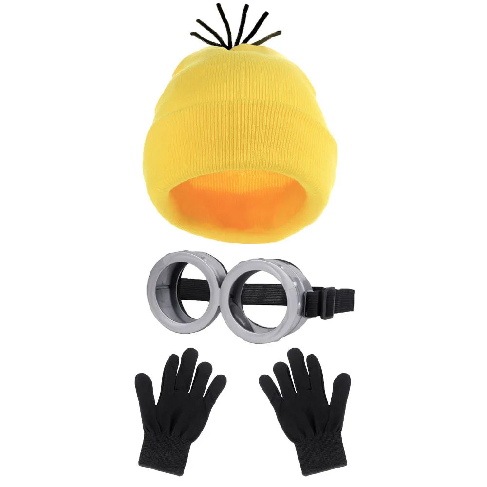 Disfraz disguise Funny Halloween Costume Accessories Adult Couples,Goggles Glasses/Yellow Beanie/Gloves for Men Women Cosplay Party Set
