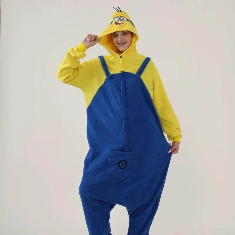 2026 Anime Despicable Me Minions Fleece Pajamas Cartoon Jumpsuit Minions Onesie Sleepwear Adult Home Clothes Halloween Costume
