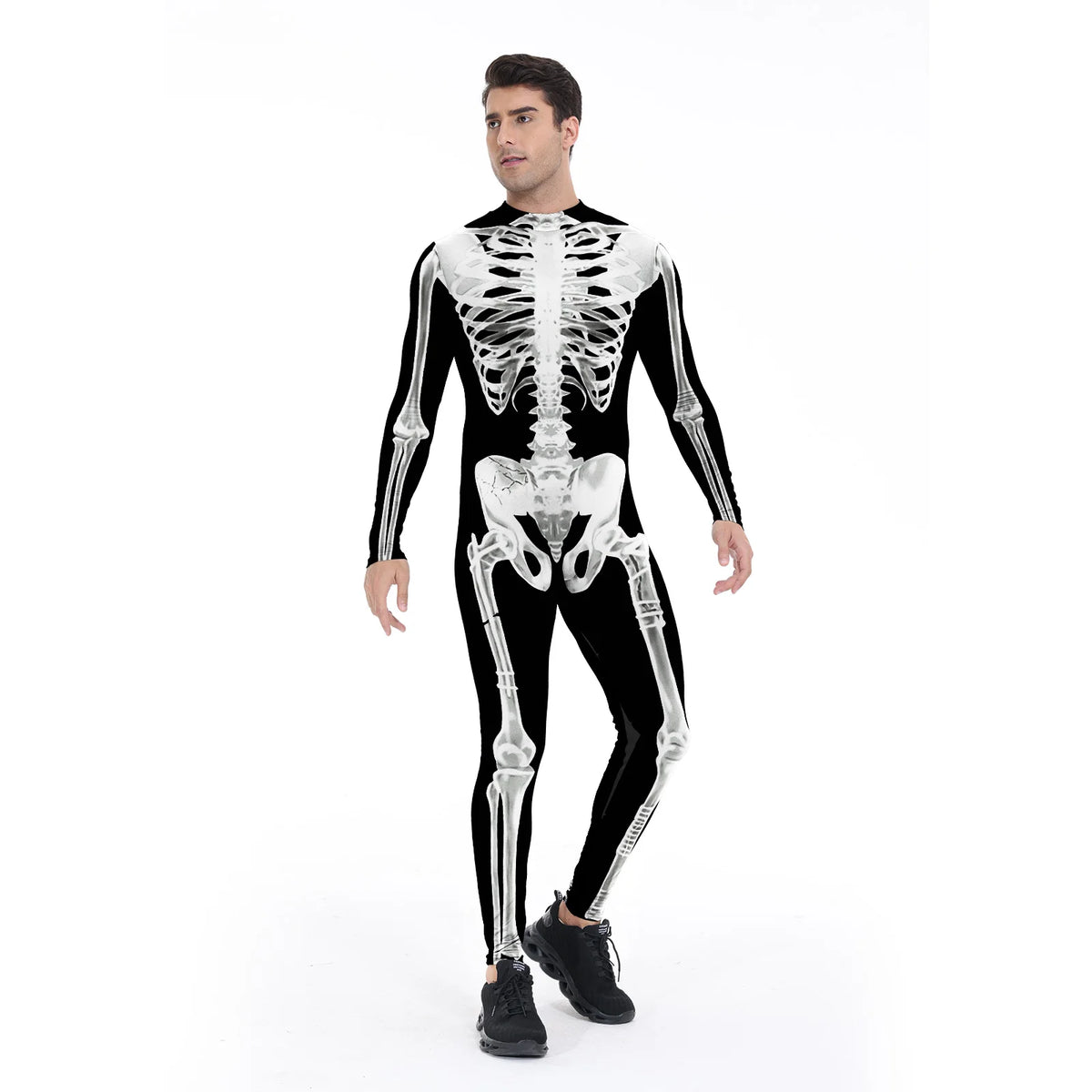 Halloween Cosplay Skeleton Printed Scary Costume Zentai Bodysuit Carnival Purim Family Matching Suits Day of The Dead