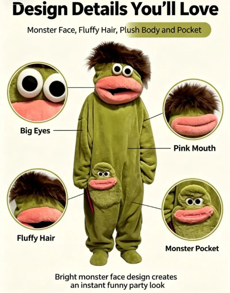 Funny Monster Monster Plush Cartoon Sleepwear Costume Full Face Plush Costume Adult Halloween Carnival Party Outfit Pajama Party