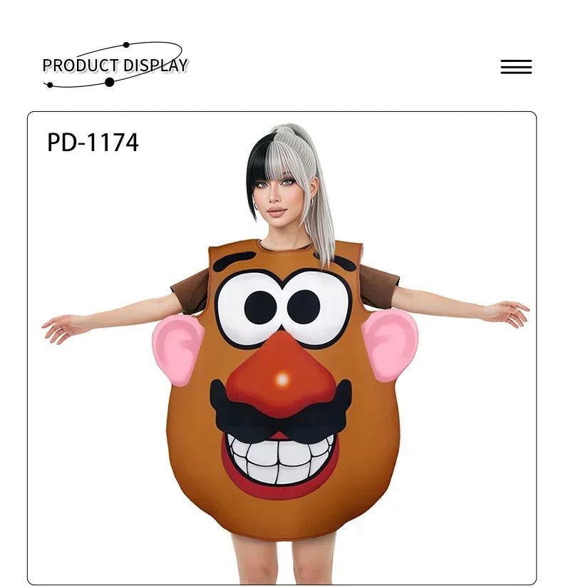 Funny Mr. and Mrs. Potato Head Matching Outfit Halloween Cosplay Tunic Couple Potato Head Costume Carnival Party Disguise Wear