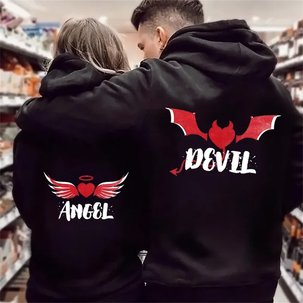 Angel and Demon Hoodies Matching Couple Hoodie Set His & Hers Hoodies Black Hoodies for Boyfriends Girlfriends